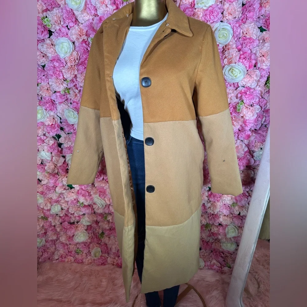 Two-Tone Tan Women's Coat - Picture 3 of 3